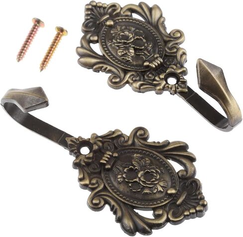 2Pcs Curtain Tiebacks Hook Vintage Bronze Rose Pattern Carved Wall Hooks Key Hook Clothes Hanger Bathroom Bedroom Multi-Function Decorative Hook with Screws in Kuwait