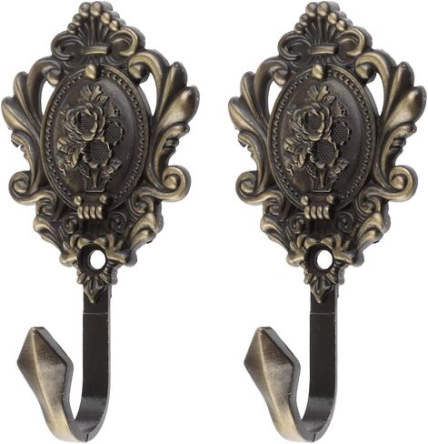 2Pcs Curtain Tiebacks Hook Vintage Bronze Rose Pattern Carved Wall Hooks Key Hook Clothes Hanger Bathroom Bedroom Multi-Function Decorative Hook with Screws in Kuwait