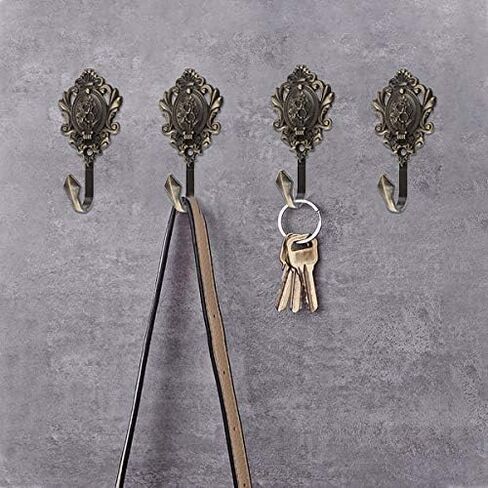 2Pcs Curtain Tiebacks Hook Vintage Bronze Rose Pattern Carved Wall Hooks Key Hook Clothes Hanger Bathroom Bedroom Multi-Function Decorative Hook with Screws in Kuwait