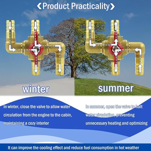 All Solid Brass 5/8" Body Automobile Integrated 4-Way Heating Water Manual Control Valve, Heater Core Bypass Valve Fitting with 4 Clamps (16mm) in Saudi Arabia