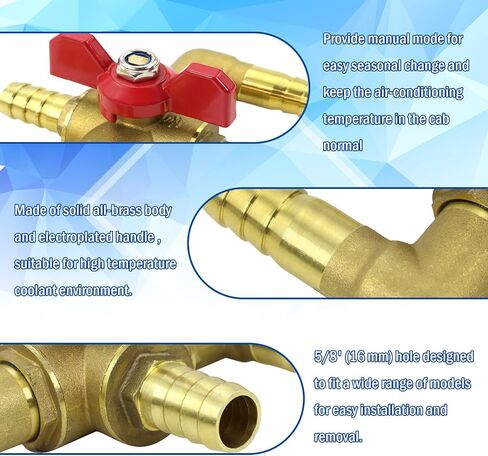 All Solid Brass 5/8" Body Automobile Integrated 4-Way Heating Water Manual Control Valve, Heater Core Bypass Valve Fitting with 4 Clamps (16mm) in Saudi Arabia