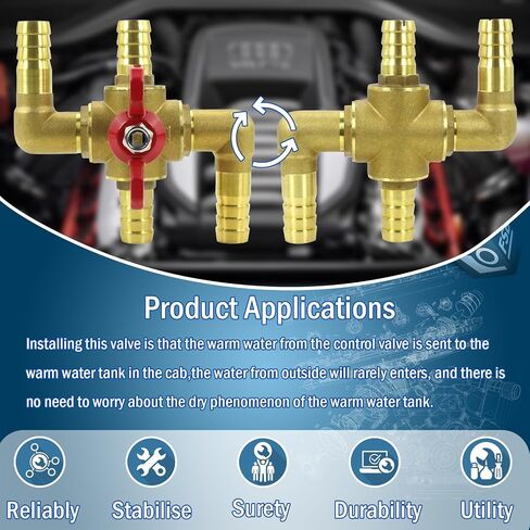 All Solid Brass 5/8" Body Automobile Integrated 4-Way Heating Water Manual Control Valve, Heater Core Bypass Valve Fitting with 4 Clamps (16mm) in Saudi Arabia