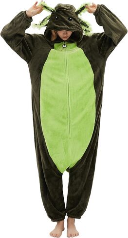 زي DELEY للجنسين Axolotl زي للبالغين، بيجامة قطعة واحدة، أزياء الهالوين التنكرية، بدلة ملابس منزلية، قطعة واحدة على شكل حيوان in Kuwait