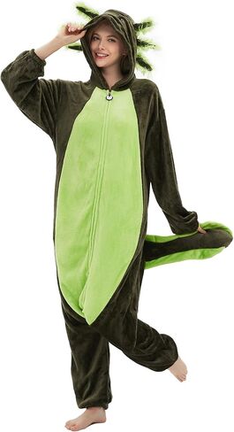 زي DELEY للجنسين Axolotl زي للبالغين، بيجامة قطعة واحدة، أزياء الهالوين التنكرية، بدلة ملابس منزلية، قطعة واحدة على شكل حيوان in Kuwait