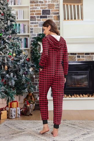 Ekouaer Christmas Onesie Fleece Long Sleeve Hooded One Piece Pajamas for Women Zipper Pjs with Pocket S-XXL in Saudi Arabia