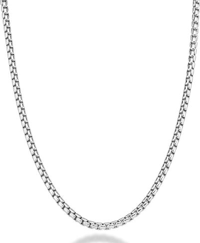 Miabella Solid 925 Sterling Silver Italian 3.5mm Square Link Round Box Chain Necklace for Women Men, Made in Italy in Saudi Arabia