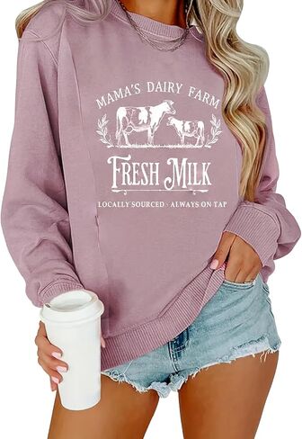 Women Nursing Sweatshirts for Breastfeeding Zip Nursing Friendly Maternity Sweater Mama's Daily Farm Fresh Milk Pullover Tops in Kuwait