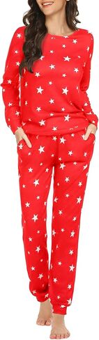 Ekouaer Womens Jogger Pajama Sets Long Sleeve Sleepwear Round Neck Nightwear Soft Pjs Lounge Sets with Pockets in Saudi Arabia