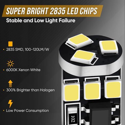 194 LED Bulb T10 W5W 2825 158 192 168 Canbus 9SMD 2835 Chipset 6000K White Non-polarity for Car Interior Dome Map Door Courtesy License Plate Trunk Lights (Pack of 10) in Saudi Arabia