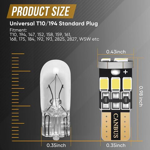 194 LED Bulb T10 W5W 2825 158 192 168 Canbus 9SMD 2835 Chipset 6000K White Non-polarity for Car Interior Dome Map Door Courtesy License Plate Trunk Lights (Pack of 10) in Saudi Arabia