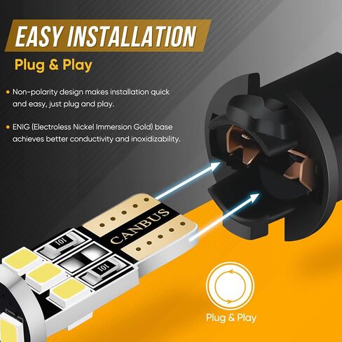 194 LED Bulb T10 W5W 2825 158 192 168 Canbus 9SMD 2835 Chipset 6000K White Non-polarity for Car Interior Dome Map Door Courtesy License Plate Trunk Lights (Pack of 10) in Saudi Arabia