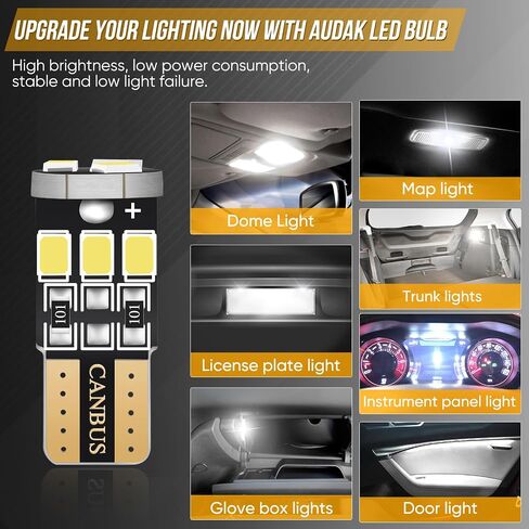 194 LED Bulb T10 W5W 2825 158 192 168 Canbus 9SMD 2835 Chipset 6000K White Non-polarity for Car Interior Dome Map Door Courtesy License Plate Trunk Lights (Pack of 10) in Saudi Arabia