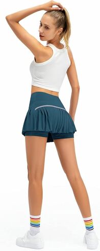 Women Pleated Tennis Skirt High Waisted Golf Athletic Skort Mini Skirts with Shorts Pockets Workout Running Apparel in Kuwait