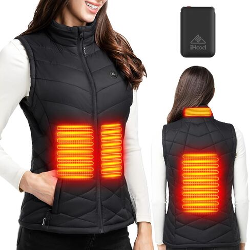 iHood Heated Vest Women with 7.4V battery Pack, Lightweight Electric Stand Collar Heated Vest for Women Zip Padded Gilet in Saudi Arabia