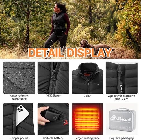 iHood Heated Vest Women with 7.4V battery Pack, Lightweight Electric Stand Collar Heated Vest for Women Zip Padded Gilet in Saudi Arabia
