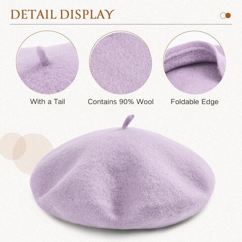 قبعات كوموريبي بيريه للنساء من الصوف الأسود، قبعات فرنسية بلون سادة، قبعات دافئة للفتيات، كلاسيكية وأنيقة in Kuwait