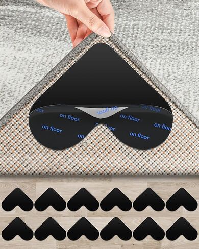 Estefanlo 12PCS Rug Gripper, Non Slip Rug Pads to Hold Rug Down, Non Slip Rug Grip for Hardwood Floors and Tile,Rug Tape Keeps Hardwood Floor No Damage(Black) in Kuwait