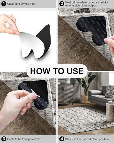 Estefanlo 12PCS Rug Gripper, Non Slip Rug Pads to Hold Rug Down, Non Slip Rug Grip for Hardwood Floors and Tile,Rug Tape Keeps Hardwood Floor No Damage(Black) in Kuwait