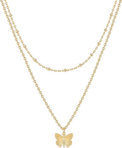PAVOI 14K Gold Plated Layering Necklaces | Stylish Minimalist Design Pendant Necklaces | Butterfly, Heart, Lock, Evil Eye, Coin, Lightning Bolt, Circle, Cross Pendants for Women in Saudi Arabia