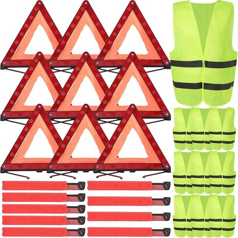 طقم مثلث السلامة للتحذير من تشواري، مثلث التحذير في حالات الطوارئ، سترة أمان عاكسة للضوء، مثلثات قابلة للطي على جانب الطريق من أجل الأعطال والبناء في حالات الطوارئ (18 قطعة) in Kuwait