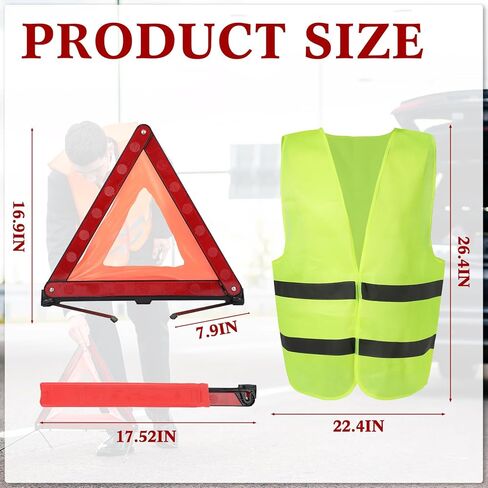 طقم مثلث السلامة للتحذير من تشواري، مثلث التحذير في حالات الطوارئ، سترة أمان عاكسة للضوء، مثلثات قابلة للطي على جانب الطريق من أجل الأعطال والبناء في حالات الطوارئ (18 قطعة) in Kuwait
