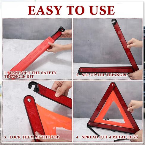طقم مثلث السلامة للتحذير من تشواري، مثلث التحذير في حالات الطوارئ، سترة أمان عاكسة للضوء، مثلثات قابلة للطي على جانب الطريق من أجل الأعطال والبناء في حالات الطوارئ (18 قطعة) in Kuwait