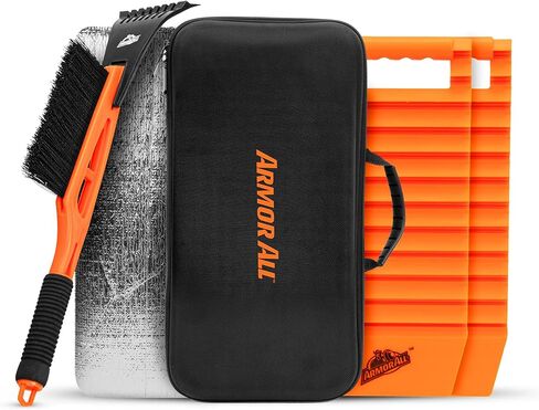 مجموعة Armor All المضادة للخدش لتنظيف السيارات بالثلج والجليد مع حقيبة (فرشاة ثلج مقاس 17 بوصة مع مكشطة ثلج، وغطاء خارجي للزجاج الأمامي ومساعدتي جر لإطارات السيارة) (تتضمن الحافظة) in Kuwait