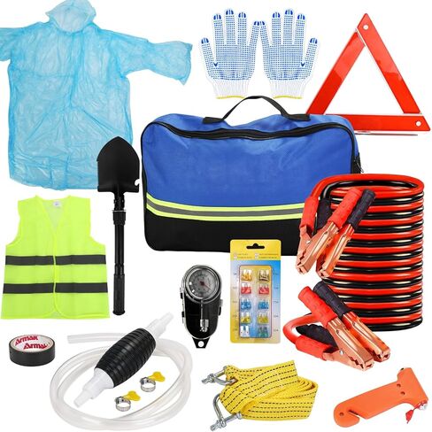 Car Emergency Safety Kit, Car Roadside Emergency Kit, Car Emergency Roadside Assistance Car Kit with Jumper Cables, Rainwear, Gloves in Kuwait