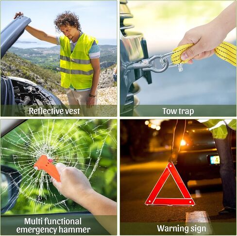 Car Emergency Safety Kit, Car Roadside Emergency Kit, Car Emergency Roadside Assistance Car Kit with Jumper Cables, Rainwear, Gloves in Kuwait