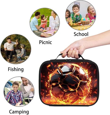 American Football Lunch Box for Boys Girls, Rugby Sports Kids School Lunch Bag, Inner Insulated Layer, Polyester Fabric, Leak-proof Children Lunchbox, Double Zipper in Saudi Arabia