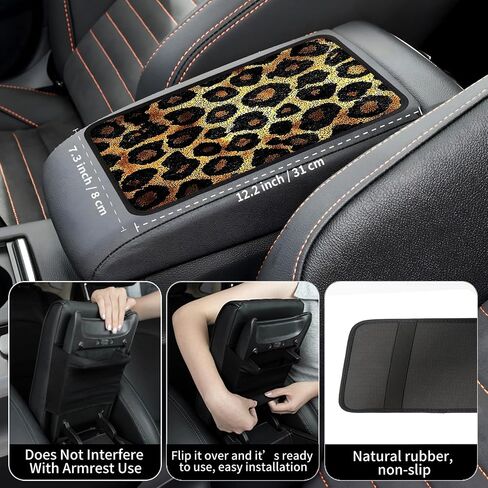 PU Leather Car Center Console Cover, Car Armrest Cover with 2 Car Coasters, Non-Slip Car Armrest Seat Box Pad, Waterproof Car Accessories Interior for Vehicles, SUVs (Leopard Patterns) in Kuwait