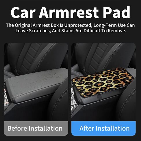 PU Leather Car Center Console Cover, Car Armrest Cover with 2 Car Coasters, Non-Slip Car Armrest Seat Box Pad, Waterproof Car Accessories Interior for Vehicles, SUVs (Leopard Patterns) in Kuwait