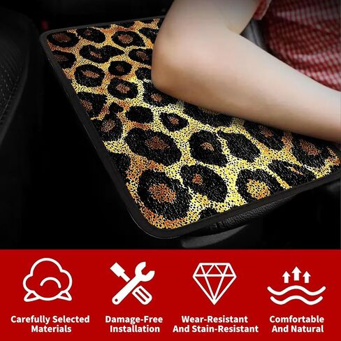 PU Leather Car Center Console Cover, Car Armrest Cover with 2 Car Coasters, Non-Slip Car Armrest Seat Box Pad, Waterproof Car Accessories Interior for Vehicles, SUVs (Leopard Patterns) in Kuwait