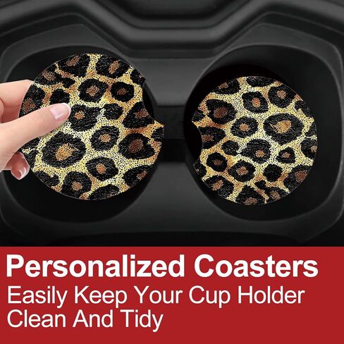 PU Leather Car Center Console Cover, Car Armrest Cover with 2 Car Coasters, Non-Slip Car Armrest Seat Box Pad, Waterproof Car Accessories Interior for Vehicles, SUVs (Leopard Patterns) in Kuwait