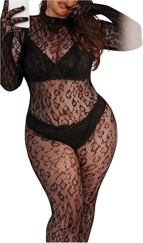 Milumia Women's Plus Size Fishnet Bodystocking Lingerie Sheer Body Stockings Nightwear in Saudi Arabia