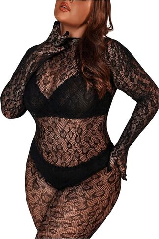 Milumia Women's Plus Size Fishnet Bodystocking Lingerie Sheer Body Stockings Nightwear in Saudi Arabia