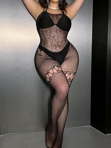 Milumia Women's Plus Size Fishnet Bodystocking Lingerie Sheer Body Stockings Nightwear in Saudi Arabia