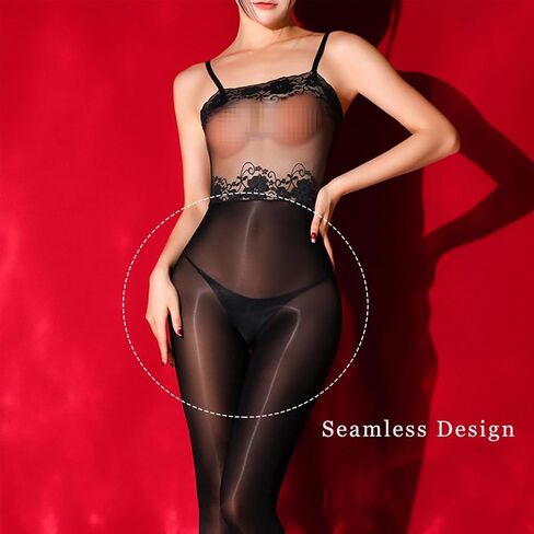 Bodystocking for Women Halter Lace Shiny Bodystocking 6D Nylon Sheer Full Bodystocking Oil Shiny Pantyhose in Saudi Arabia