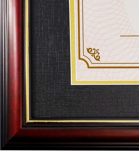 إطار وثيقة مقاس 15 × 18 للدبلوم/الشهادة/الصورة مقاس 11 × 14، باللون الأسود الذهبي والعنابي يتضمن حصيرة مزدوجة وأكريليك للحماية من الأشعة فوق البنفسجية (حصيرة مزدوجة باللون الأسود فوق الذهبي، عبوة واحدة) in Kuwait