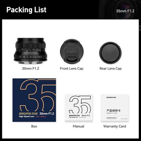 Brightin Star 35mm F1.2 MF APS-C Manual Focus Prime Lens for Fujifilm XF-Mount Mirrorless Cameras, Large Aperture Fixed Lens, Fit for XT5, XT4, XT30, XPRO3/2, XT200, XS10, XA7, XE4, XH1(Silver) in Kuwait