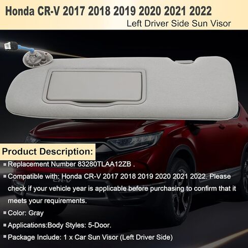 واقي الشمس من الجانب الأيسر للسائق متوافق مع Honda CR-V 2017 2018 2019 2020 2021 2022 استبدال ظلة الشمس # 83280TLAA12ZB اللون: رمادي in Kuwait