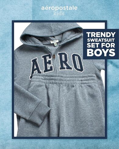 AEROPOSTALE Boys' Sweatsuit Set - 2 Piece Fleece Zip Up Hoodie Sweatshirt, Jogger Sweatpants - Track Suit Set for Boys (8-12) in Saudi Arabia