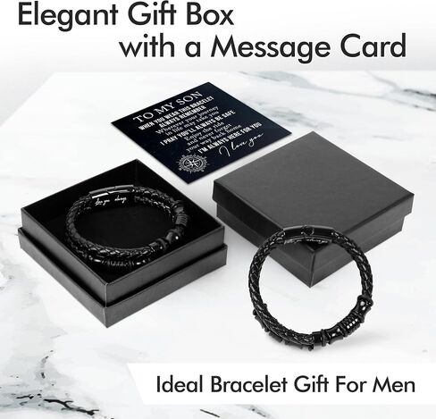 TEEZWONDER Bracelet Gifts For Men, Dad - Christmas, Birthday Gifts For Him - Double-Row Black Braided Leather Bracelet in Kuwait