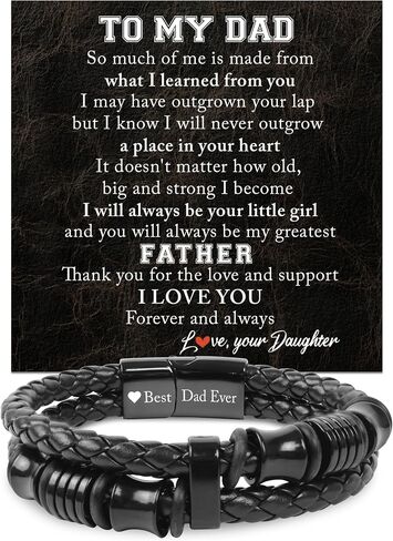 TEEZWONDER Bracelet Gifts For Men, Dad - Christmas, Birthday Gifts For Him - Double-Row Black Braided Leather Bracelet in Kuwait
