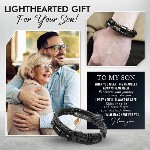 TEEZWONDER Bracelet Gifts For Men, Dad - Christmas, Birthday Gifts For Him - Double-Row Black Braided Leather Bracelet in Kuwait