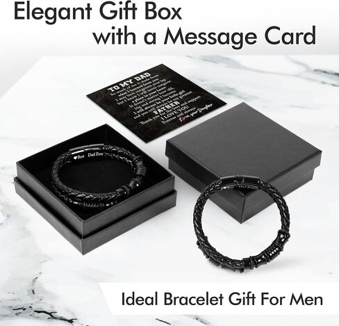 TEEZWONDER Bracelet Gifts For Men, Dad - Christmas, Birthday Gifts For Him - Double-Row Black Braided Leather Bracelet in Kuwait