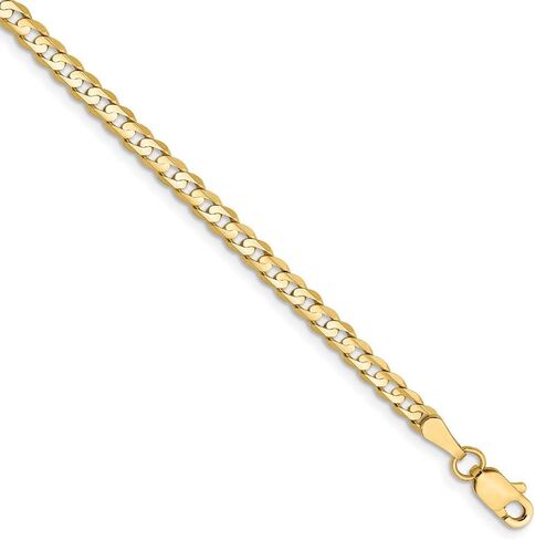 14k Yellow Gold 3mm Open Concave Curb Cuban Chain Necklace - with Secure Lobster Lock Clasp in Saudi Arabia