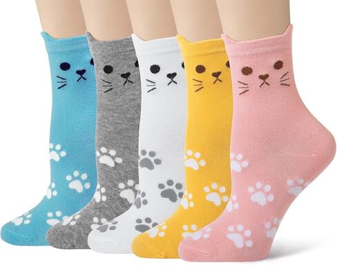 YSense 5 Pairs Womens Cute Socks Dog Cat Novelty Animal Socks Girl Cartoon Cotton Casual Crew Funny Socks Gifts in Kuwait