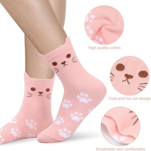 YSense 5 Pairs Womens Cute Socks Dog Cat Novelty Animal Socks Girl Cartoon Cotton Casual Crew Funny Socks Gifts in Kuwait