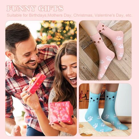 YSense 5 Pairs Womens Cute Socks Dog Cat Novelty Animal Socks Girl Cartoon Cotton Casual Crew Funny Socks Gifts in Kuwait